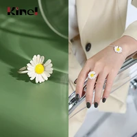 kinel 2020 new sterling silver daisy flower rings for women adjustable size rings fashion wedding jewelry anillos mujer