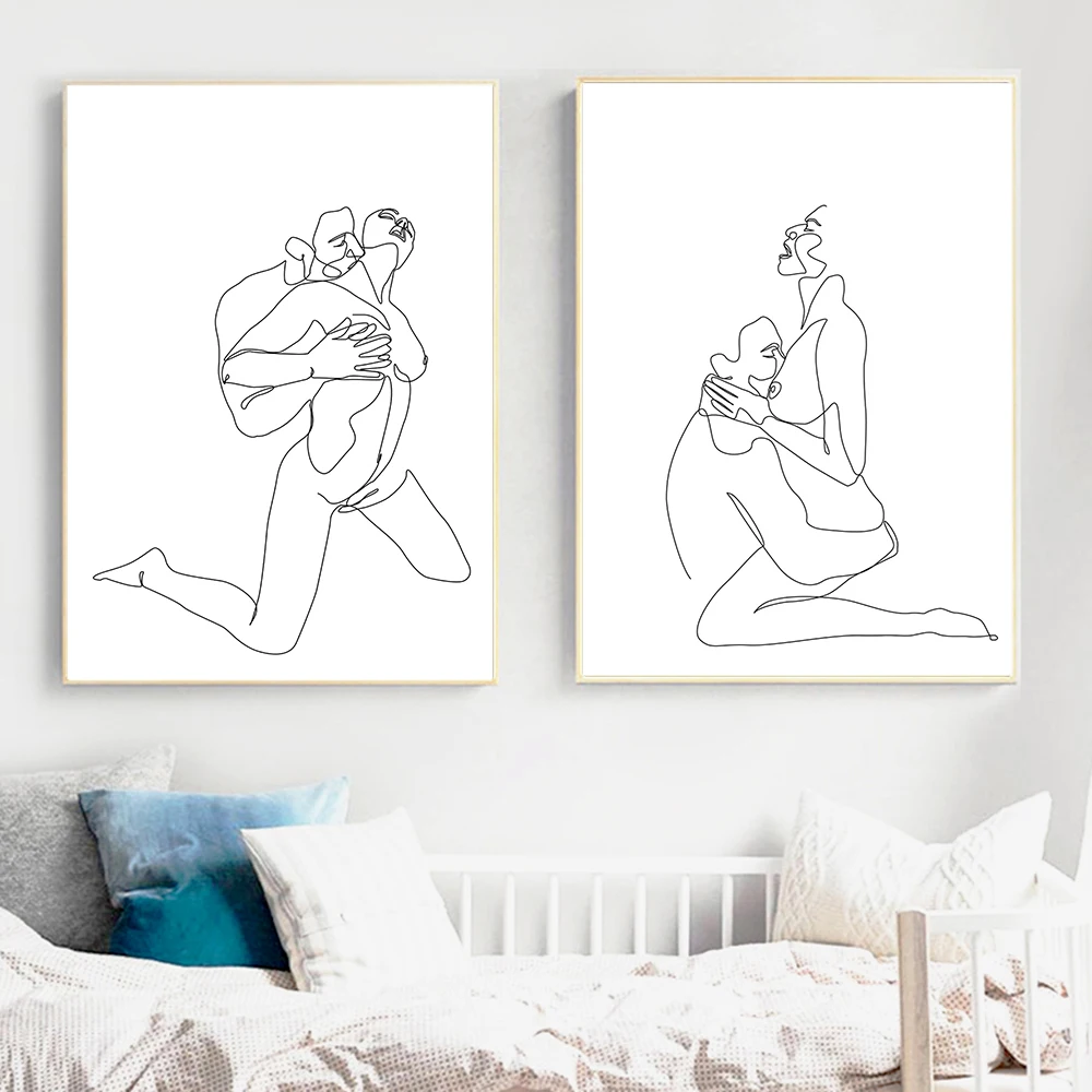 

Abstract Couple Nude Poster Sexy Body Line Canvas Painting Minimalist Art Print Nordic Wall Picture For Living Room Home Decor
