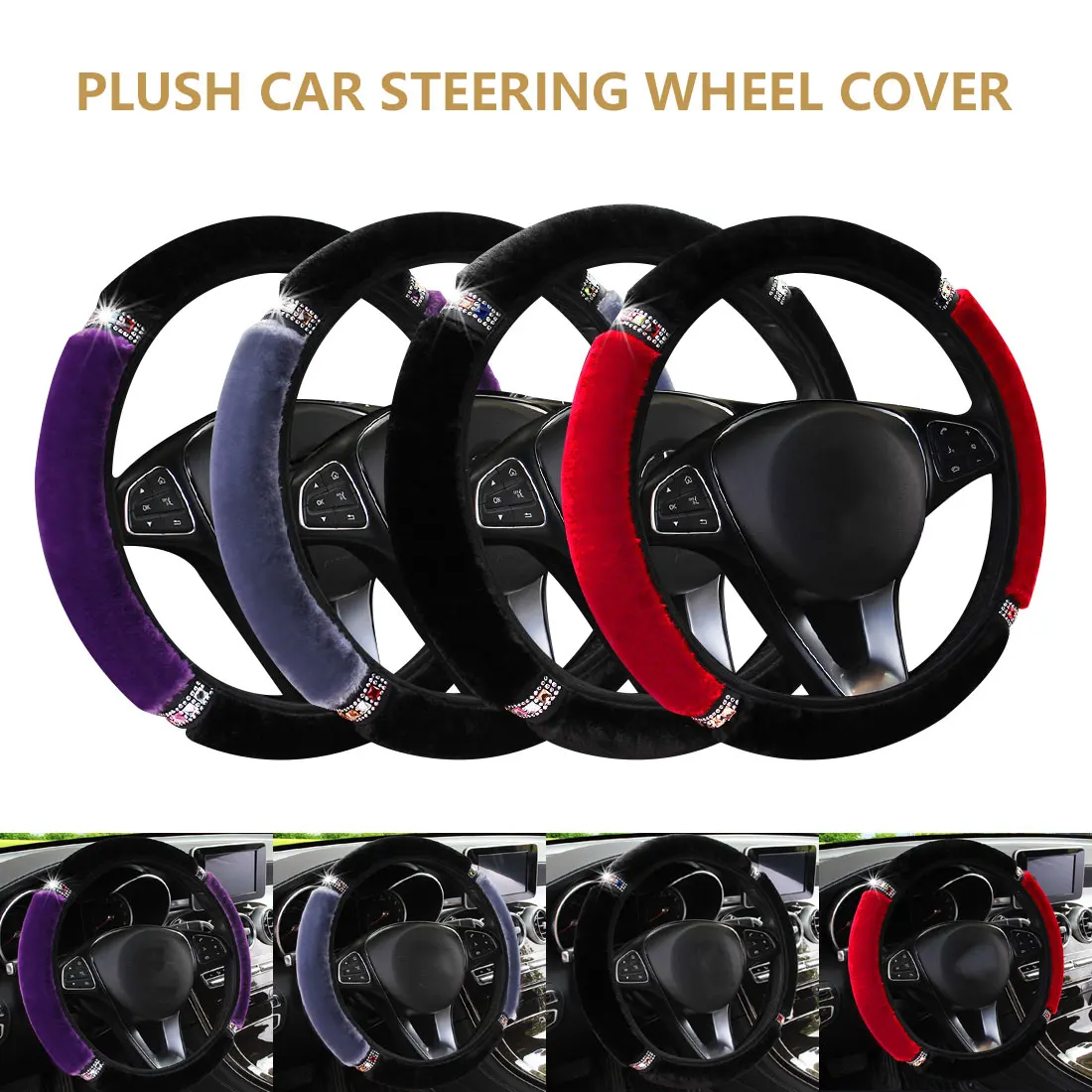 

38cm Car Steering Wheel Covers Diameter Soft Plush Rhinestone Car-styling Interior Accessories Four Seasons Cover Steering-Cover