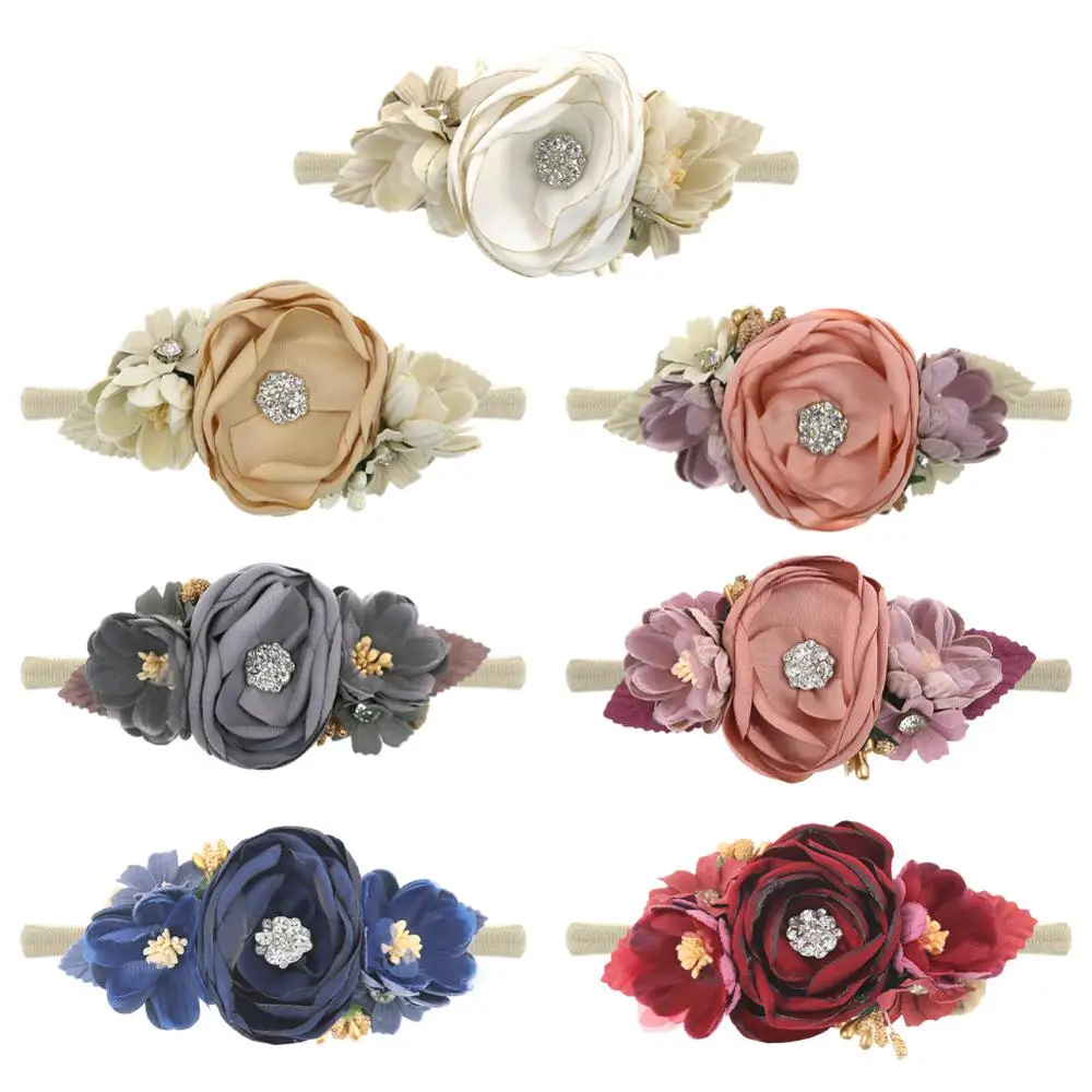 

Girl Headbands Nylon Floral Pearl Headband Princess Hair Band Good Elastic Flower Bandeau Fille Children Hair Accessories Bandea