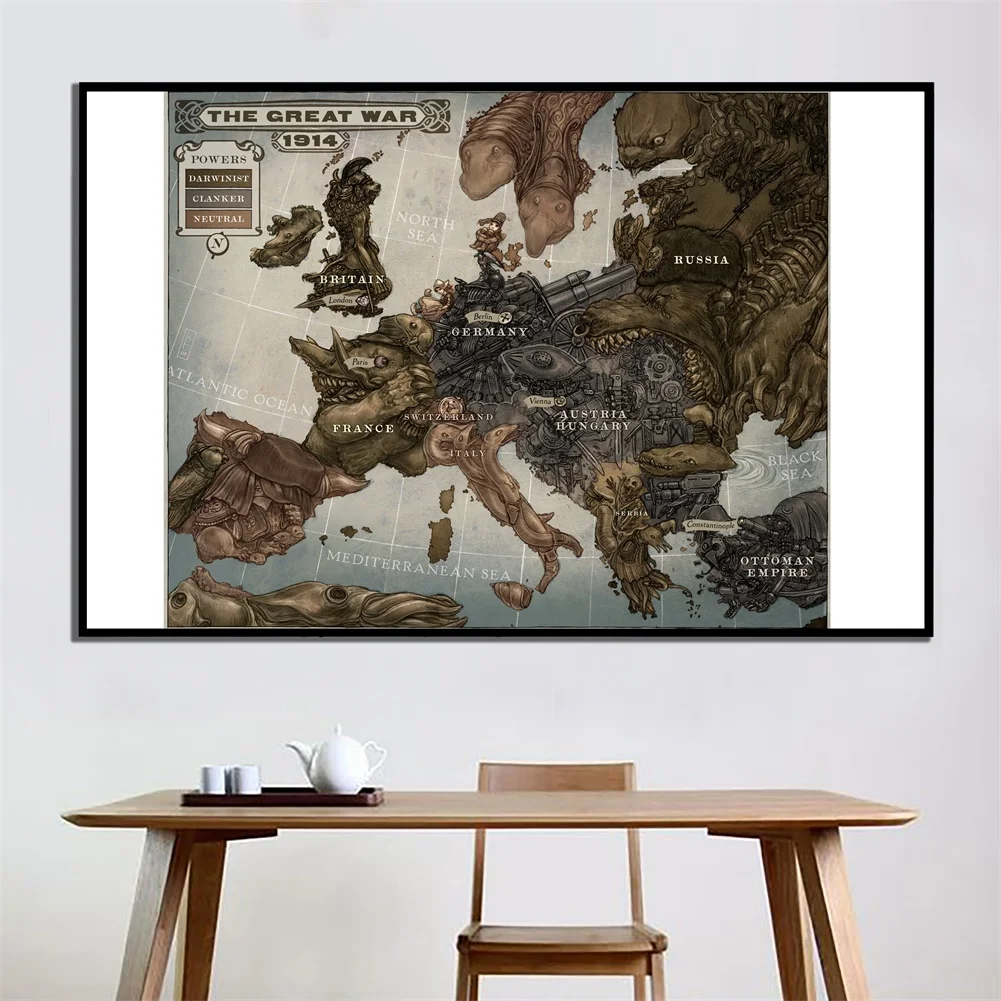 150x100 см Карта Европы в 1914 Нетканая Картина на холсте Ретро настенный плакат для