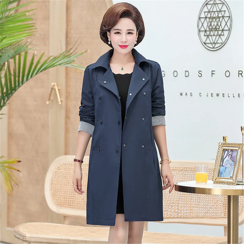 Ветровка женская средней длины двубортный Тренч Свободное пальто модное большие
