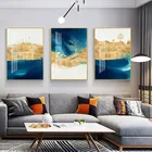 Постер на холсте с позолотой и голубым золотом, Современное украшение для дома, абстрактная настенная живопись, декоративная картина в скандинавском стиле для гостиной