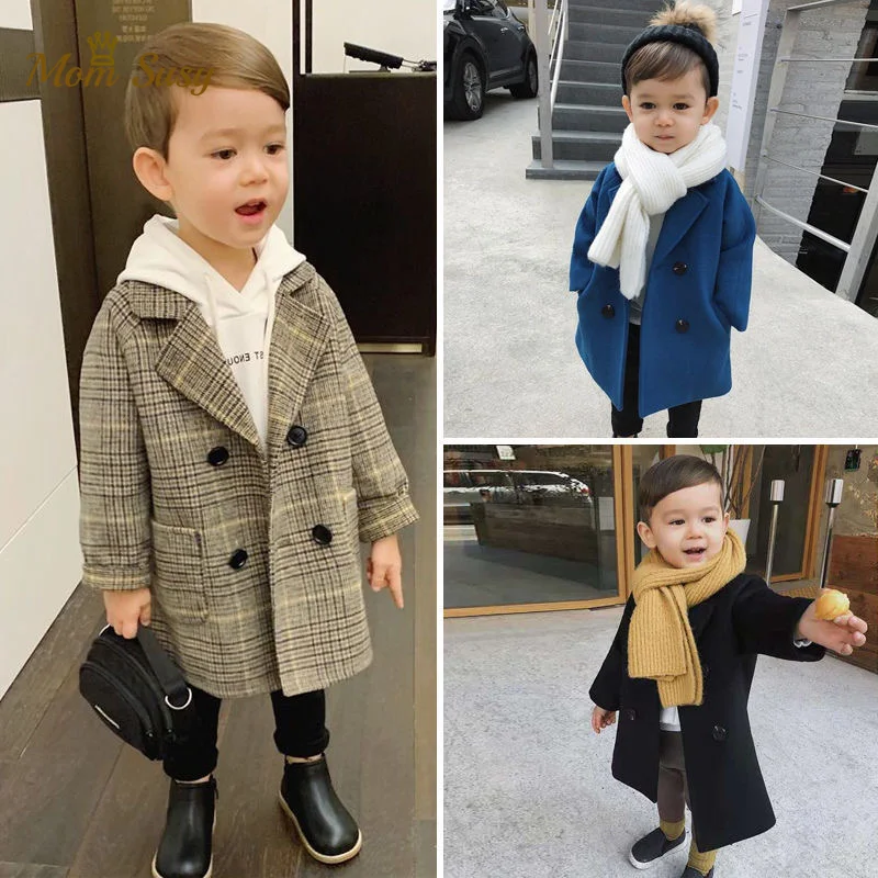 

Baby Boy Girls Woolen Jacket Long Double Breasted Warm Infant Toddle Lapel Tweed Coat Spring Autumn Winter Baby Outwear Clothes