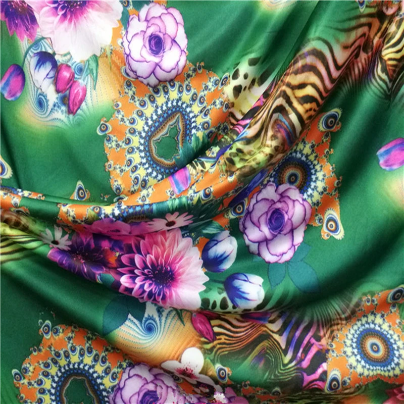 Четырехсторонняя большая эластичная молочная шелковая ткань с принтом