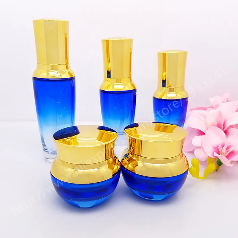 

50pcs/Lot High-grade Cosmetics Jar With Gold Lid, Empty Creams Bottle Glass Bottle,Travel Bottle, 20 g,30 g,50 g Blue Glass Jar