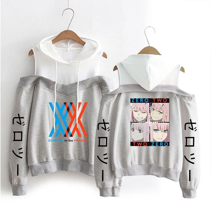 

Women's Sweatshirts Darling In The Franxx Anime Hooded Long Sleeve Off Shoulder Hoodies for Women Anime HXH Autumn Hoodies