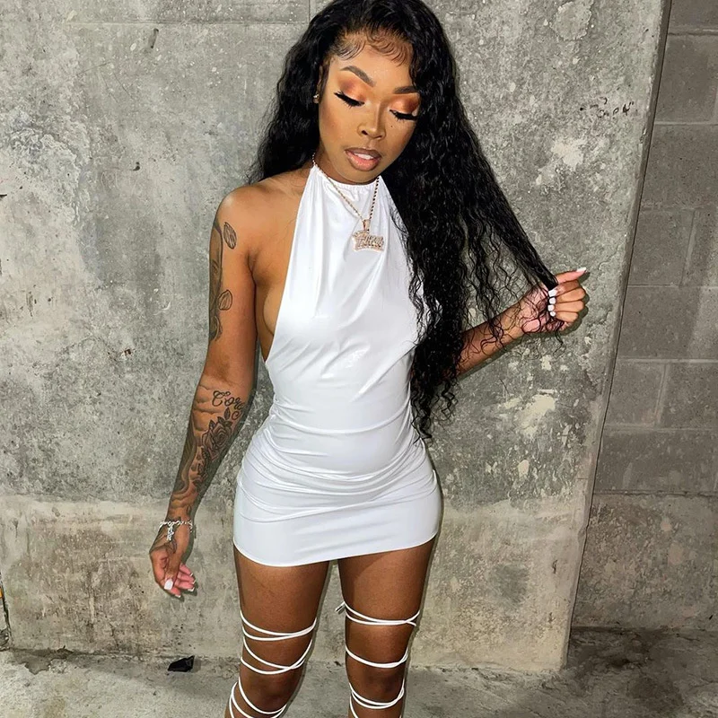 

New Summer Fashion Women Club Dress Women Sexy Halter Backless Mini Dress Casual Streetwear 2021 Femme Hot Party Skinny Vestido