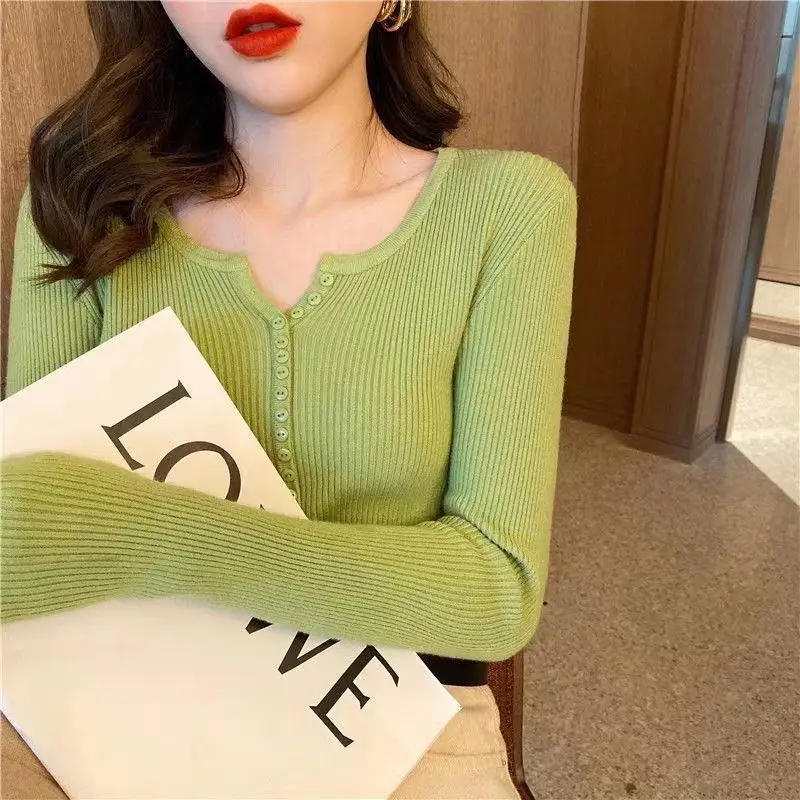 

Green Lady Knit Coat Pullover Low O Collar Sweater Women's T-shirt Sweaters for Women Pull Slim Top Cloth Shirt Clothes Tights