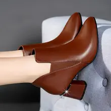 Botas femininas 2020 novo outono e inverno de salto alto botas de salto grosso martin moda dedo do pé apontado botas curtas femininas único botas (3)