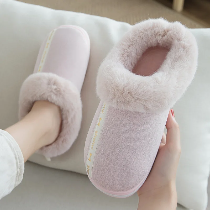 

Mazefeng 2020 Winter Couples Cotton Slippers for Women Indoor Warm Thick Plush Home Mixed Color Shoes Man and Woman New Slippers