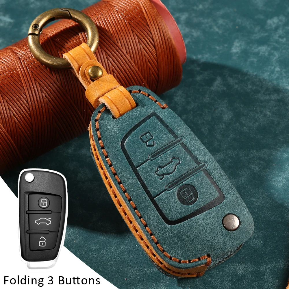 

1pcs New Gift Leather 3 Buttons Folding Key Case For Audi Q3 A4L A6L Q5 Q7 A1 A3 Car Flip Key Cover 2 Color Car Styling