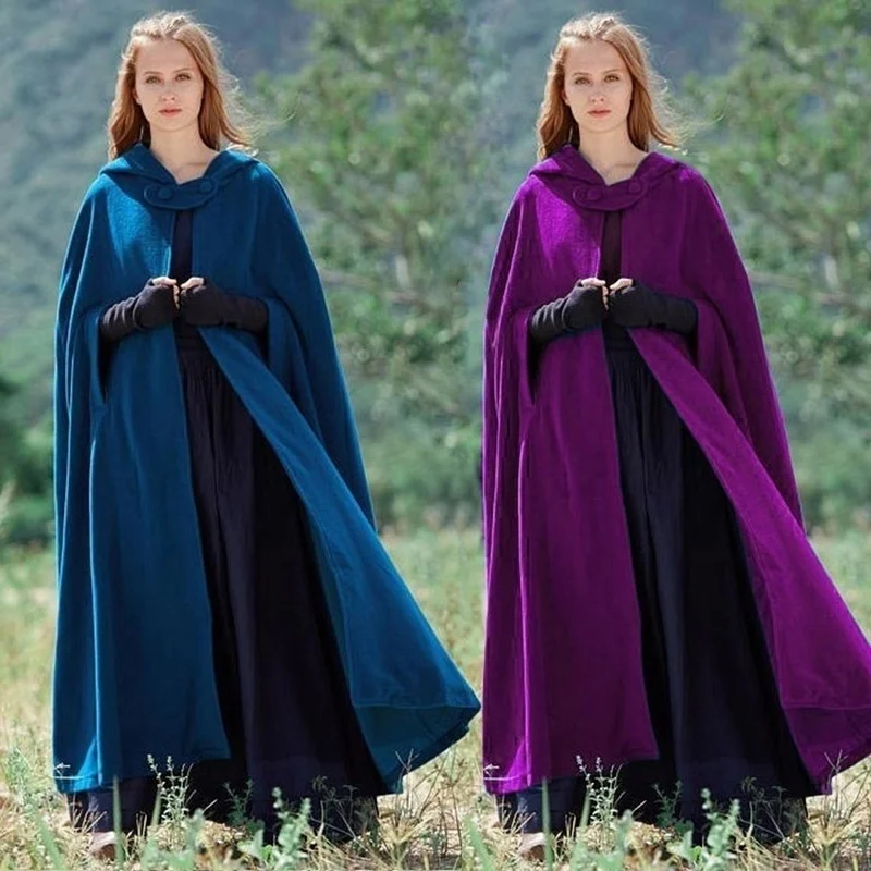 

ZOGAA Womens Cloaks High Quality Solid Designer Vintage Thick Hood Floor-Length Medieval Long Cape Hoods Overcoats Long Cloak