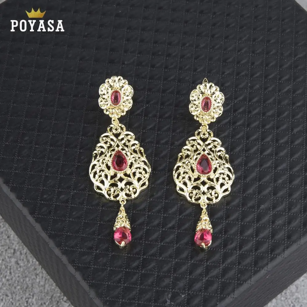 GOLD RED Moroccan Caftan wedding gold earring red and green stone fashion jewelry copper high quality earring - Окраска металла: GOLD RED