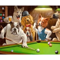 dogs playing billiards diy painting by numbers handpainted oil painting modern home wall art canvas painting art