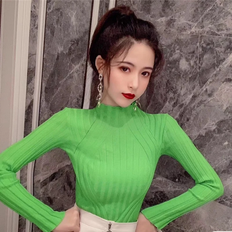 Женский вязаный свитер черный облегающий в Корейском стиле Осень-зима 2019 |