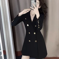 made by yihaodi suit dress womens 2021 spring and autumn new french design sense minority black double breasted long sleeve wa