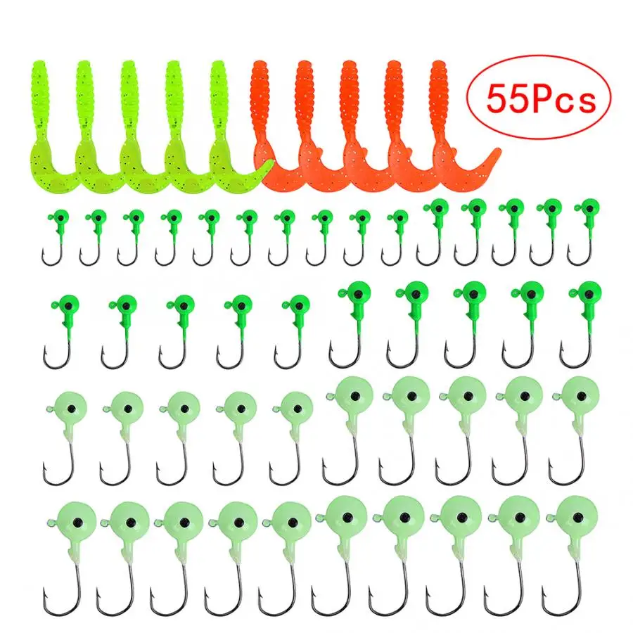 55 шт. T0015 светящиеся рыболовные приманки с зазубренным крючком пластиковая