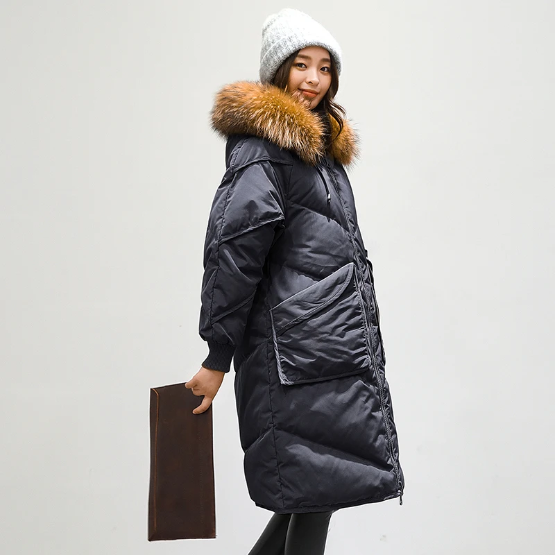 Jacket Down Woman Hooded Korean Parka Winter Coat Women Raccoon Fur Collar Long Coats Loose Parkas Mujer 2020 MY1517 s s