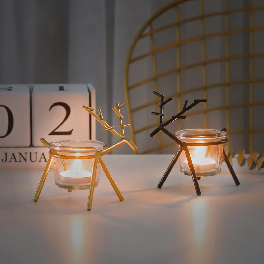 

Romantic Iron Art Elk Candle Holder Candlestick For Home 2022 Happy New Year Gifts Nordic Desk Candle Stand Table Decor