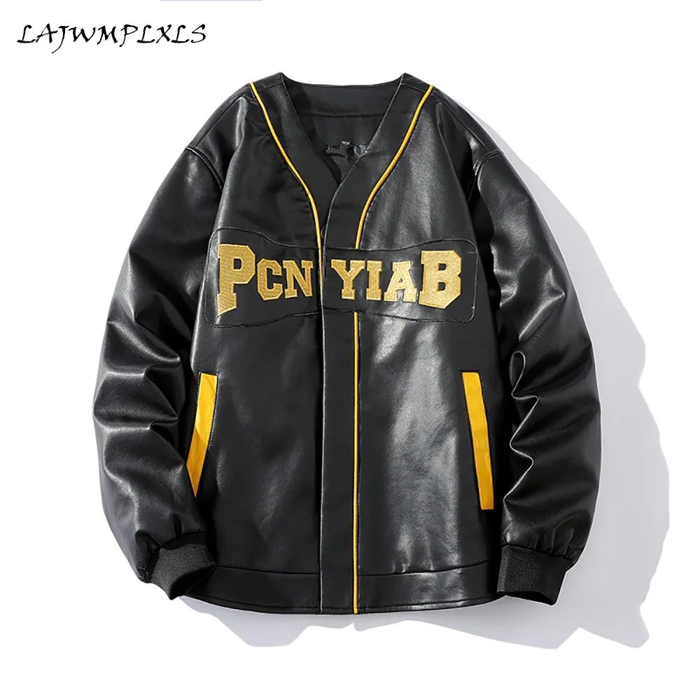 

2021 Letter Oversize Men's Leather Jacket Autumn Korean Style Harajuku Male Winter Coat Hip Hop Streetwear