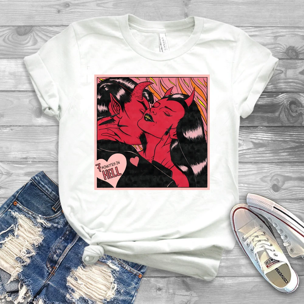 2020 дьявол поцелуй Романтика рубашка 7 минут в ад рисунок футболки эстетическое