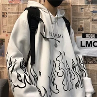 winter clothes harajuku street hip hop flame print loose hooded plus velvet sweatshirt long sleeve hoodies oversized vintage