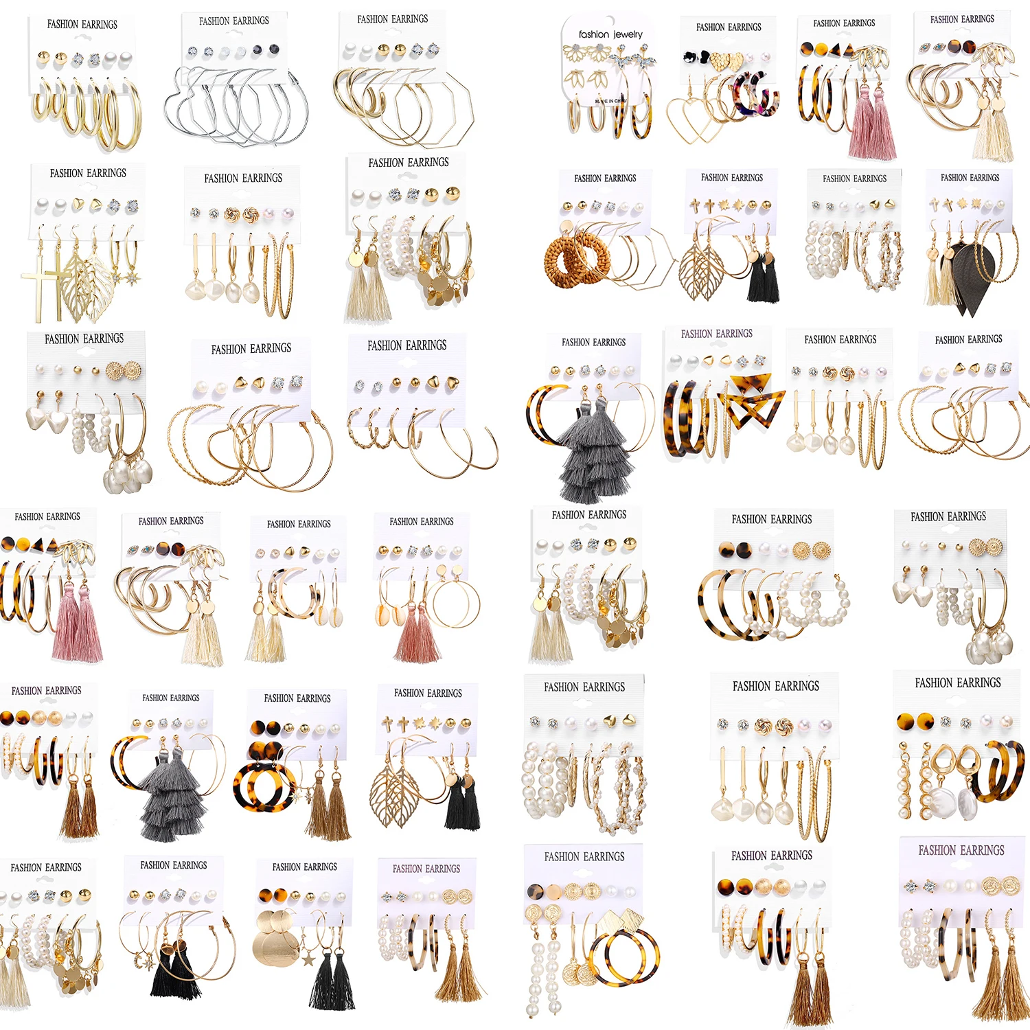 

2021 Fashion Retro Bohemian Geometry 12 Pairs/Set of Tassel Crystal Pearl Earrings Women's Jewelry Gifts