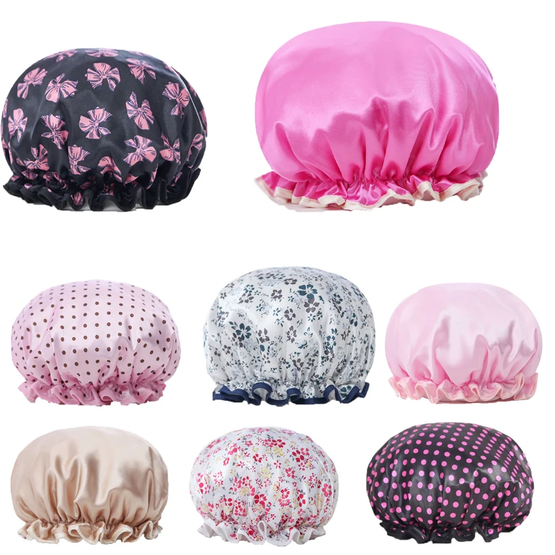 

Двухслойная водонепроницаемая шапочка для душа для женщин, 1 шт., высокоэластичная шапочка атласная Кепка для сна, шапочка для ухода за воло...