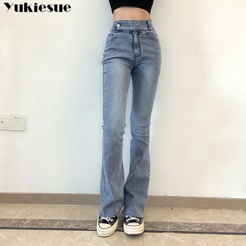 Повседневные модные прямые расклешенные женские джинсы с низом в стиле