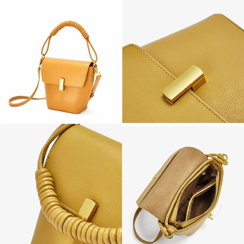 Дамские сумочки из натуральной кожи Новинка лета 2022 желтая и белая сумка на плечо