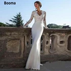 Свадебное платье с длинным рукавом, V-образным вырезом и кружевной аппликацией