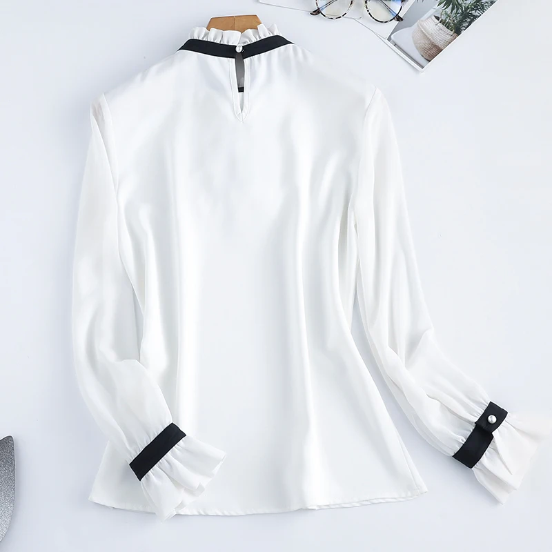 Женские рубашки с оборками Lenshin блузка высокого качества расклешенным рукавом и