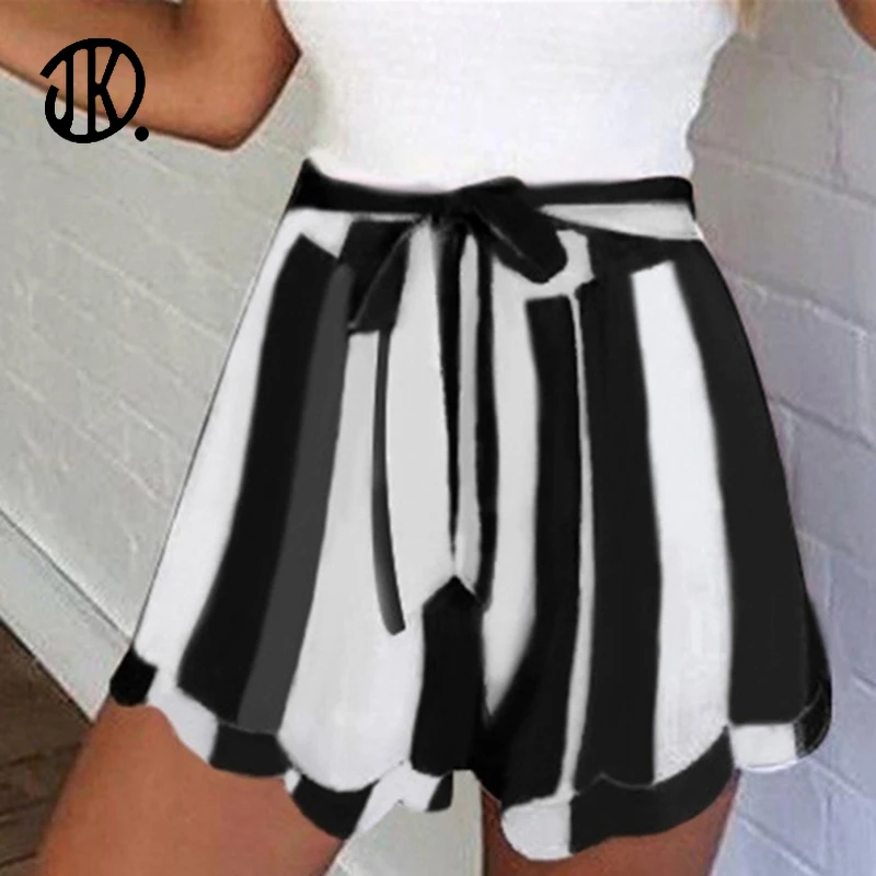 

Female Stripe Shorts New Arrivals Bowknot Tied Lace-up Elastic High Waist Short Summer Women Casual Oversized Shorts