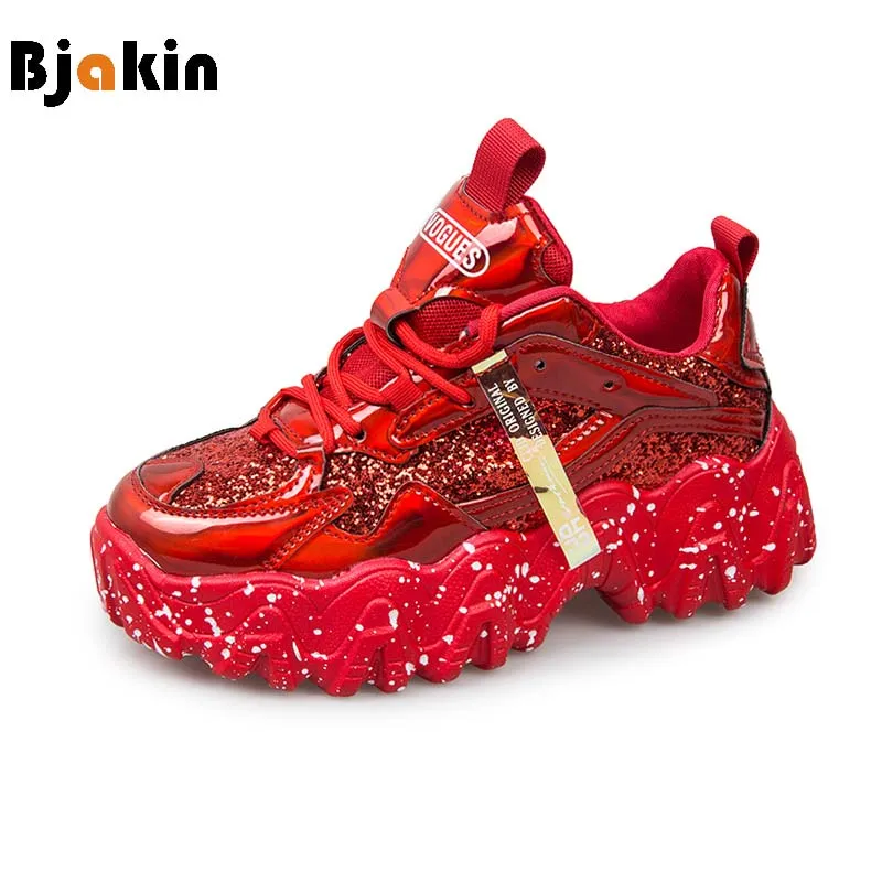 Женские кроссовки Сезон весна 2020 года Модная блестящая дышащая женская обувь с