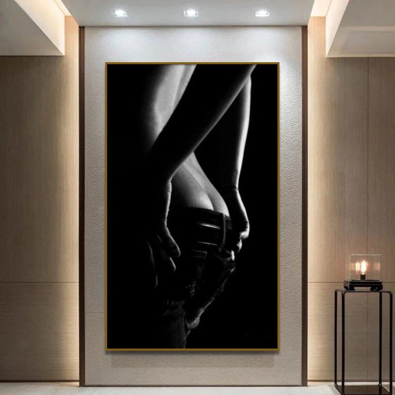 

Modern Fashion Black and White Sexy Nude Women Canvas Painting Wall Art Posters Prints Picture Living Room Bathroom Decoration