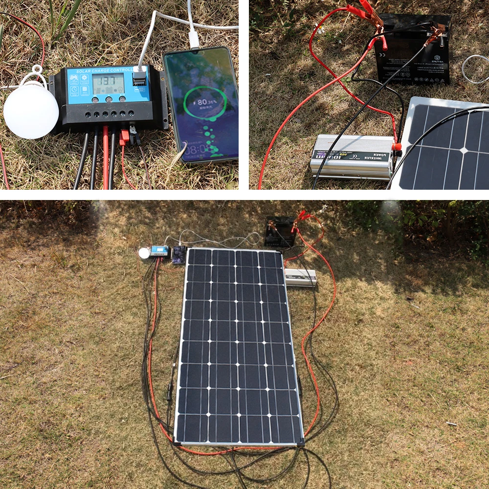 Купить Солнечная панель батарея 12V 300 Вт зарядное устройство Фотоэлектрический комплект система Контроллер 24V 1000 Вт 220 В кронштейн для автомобильно...