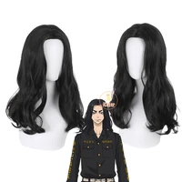 tokyo revengers keisuke baji long black cosplay wig anime heat resistant synthetic hair wig cap carnival halloween accessory