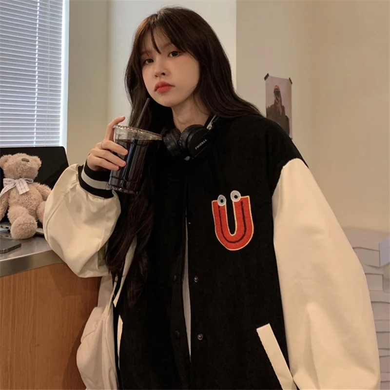 

Corduroy Retro Hong Kong Style Chic Coat for Women Spring and Autumn All-Match Loose Small Early Autumn Baseball Uniform Ins