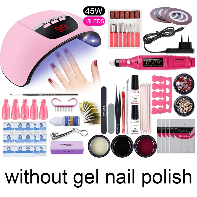 Set 9 Набор инструментов для ногтей Гель-лак для ногтей комплект био-Гели Soak Off инструменты для маникюра с УФ-светодиодный леча светильник Электрический Фрезер для ногтей, сверлильный все для маникюра - Цвет: Set 9