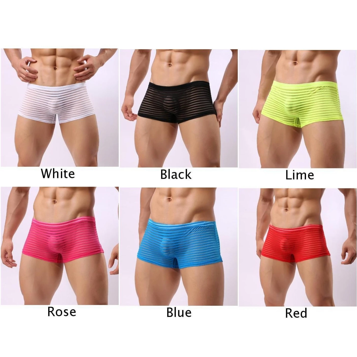 Мужское сексуальное нижнее белье Модные прозрачные полосатые боксеры дышащие