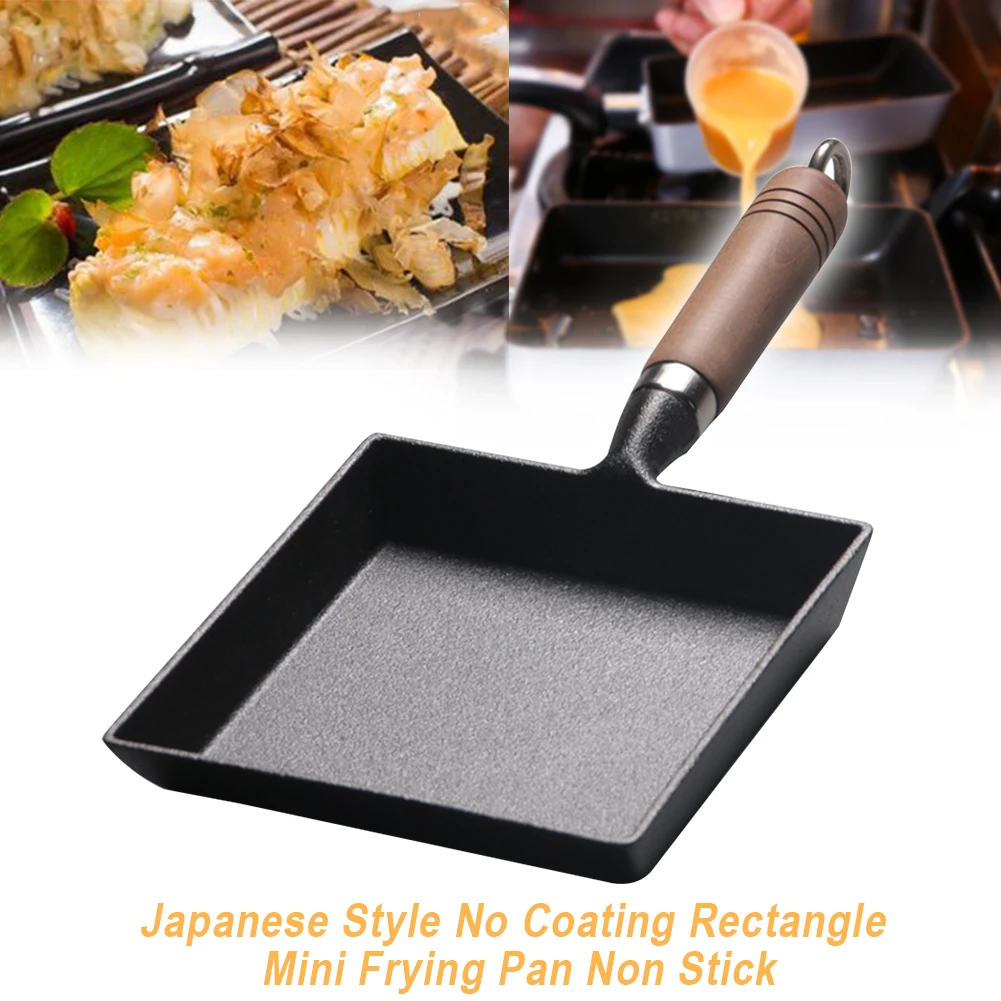 Cozinha Retângulo Frigideira Engrossado Estilo Japonês Tamagoyaki Não Vara Ferro Fundido Nenhum Revestimento Mini Ferramentas Omelete