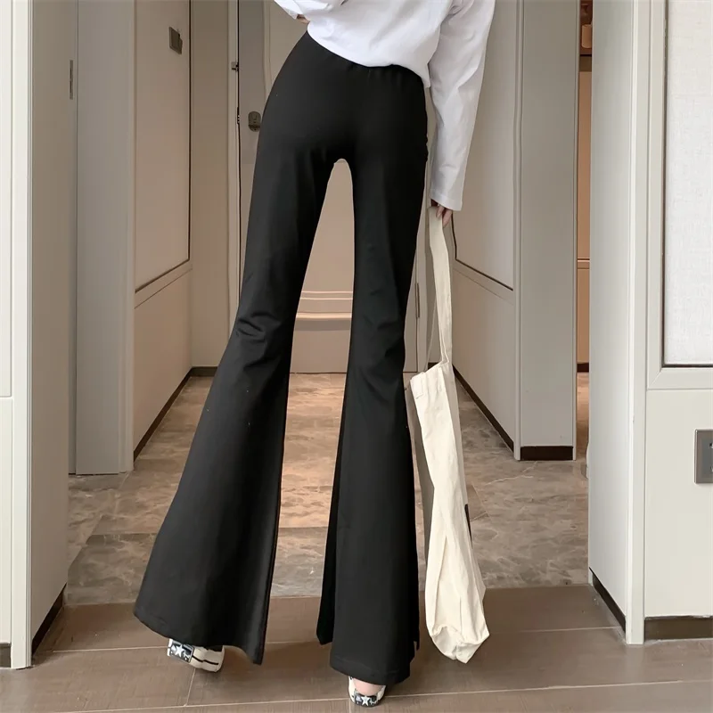 

INS fashion brand korean Women's clothing casual ulzzang elastic waist solid wide leg pants loose Split spring fall gray black