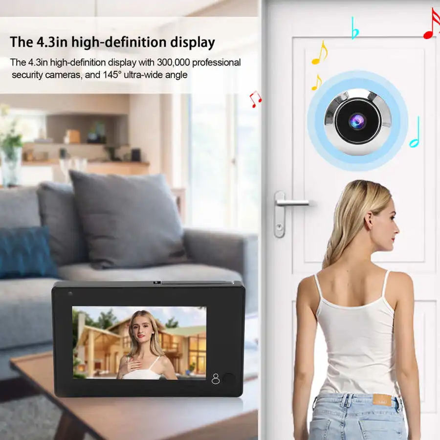 Digital Door Viewer Video Doorbell Smart Wireless 4.3in TFT Color Screen 145 ultra-wide angle for Home Hotel Apartment | Безопасность и