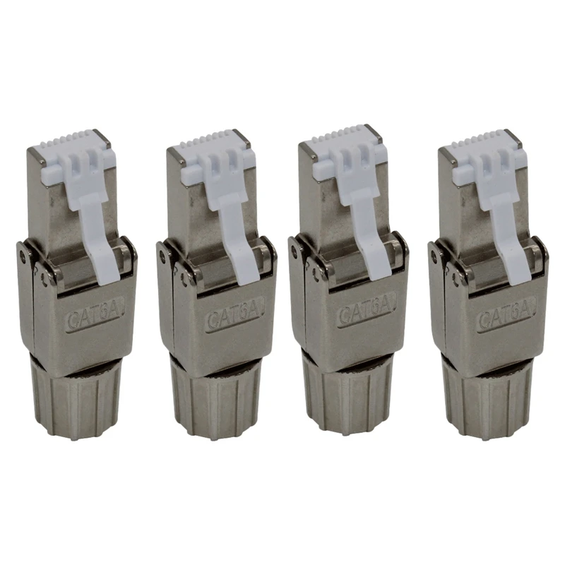 

4 Pack RJ45 Cat6A Connectors Tool Reusable Shielded Ethernet Termination Plugs for 22AWG to 24AWG Cable