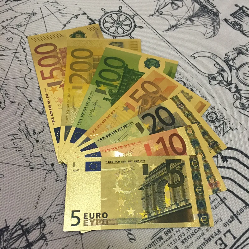 7 шт./компл. евро банкноты Золотая фольга бумажные деньги ремесла Коллекция