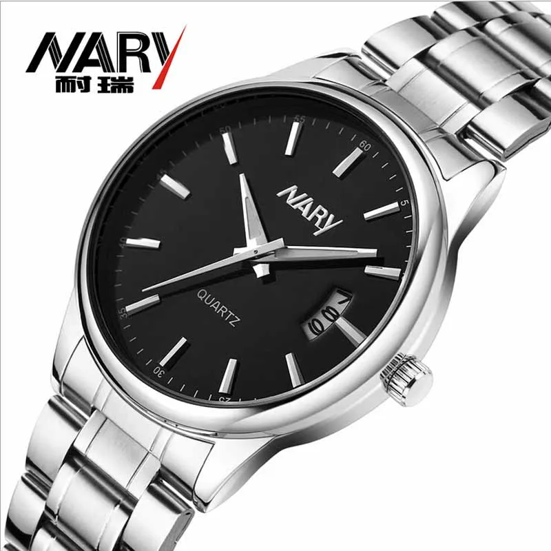 166115steelblack Nary Роскошные Брендовые Часы мужские водонепроницаемые кварцевые часы из нержавеющей стали мужские часы модные повседневные наручные часы relogio masculino - Цвет: 166115steelblack