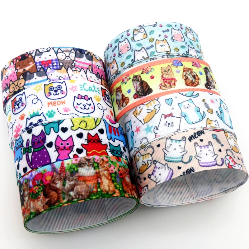 

DUWES 50yards Cat Printed Grosgrain Ribbon Accessory Hairbow Headwear Decoration DIY Wholesale OEM D1650