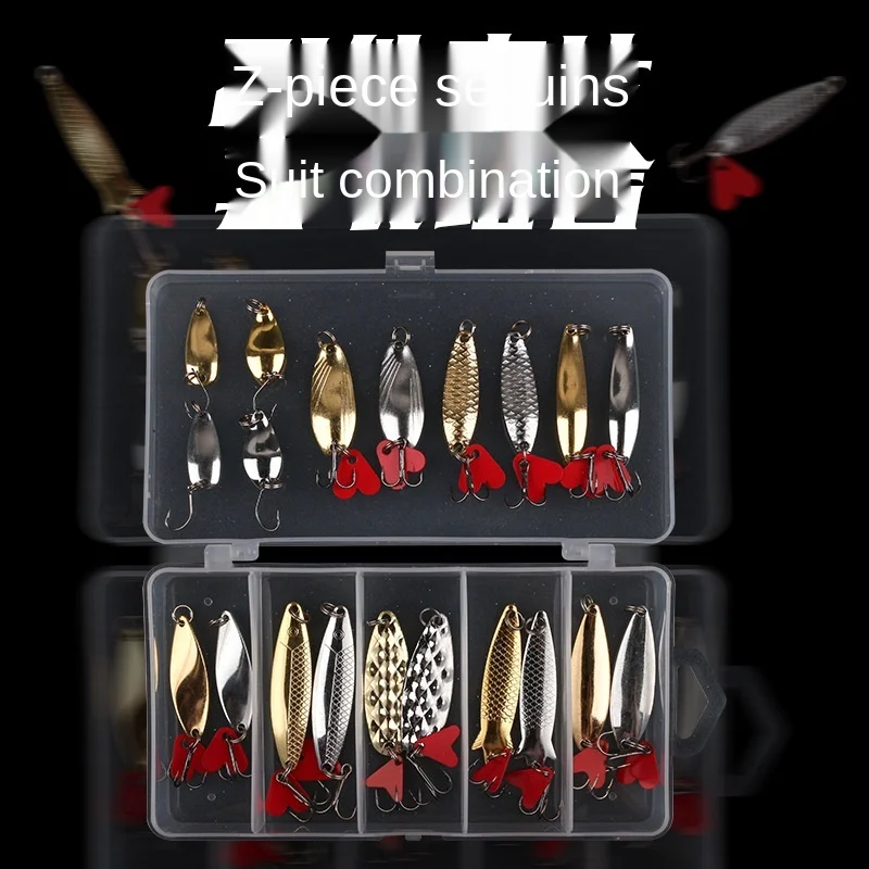 

Luya Bait Sequin Set Bait Set Box Fake Bait 20 Willow Leaf Rotating Sequin Fishing Tackle Box