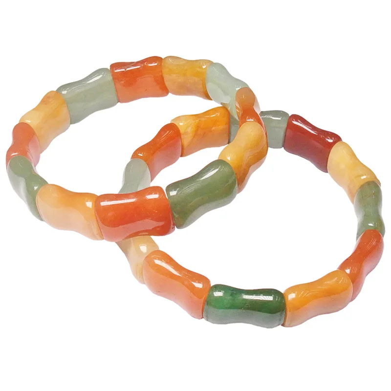 

13x18mm Natural Orange Green Smooth Aventurine stretchy bracelet 8"